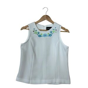 vtg COURTNEY sz Small- Medium Embellished Boxy Tank Top White Blue
